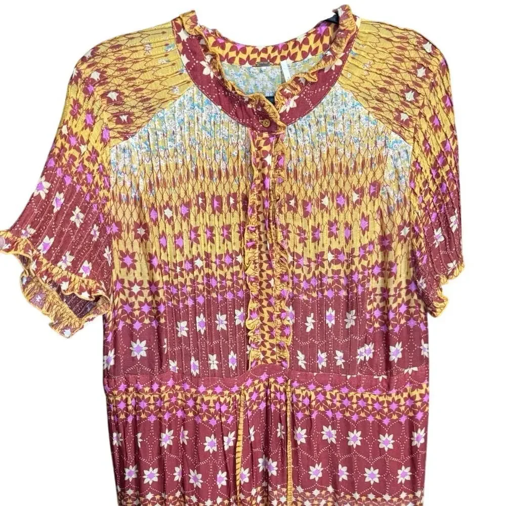Free People Rare Feelings Maxi Dress In Goldenrod Combo Size Large NEW - Picture 5 of 14